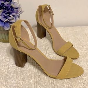 Madden Girl Bella Two-Piece Block Heel Sandals Mustard Yellow